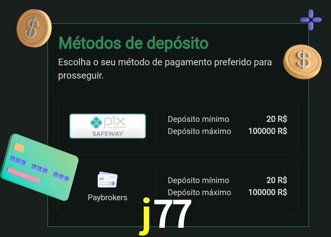 O cassino j77 oferece uma grande variedade de métodos de pagamento